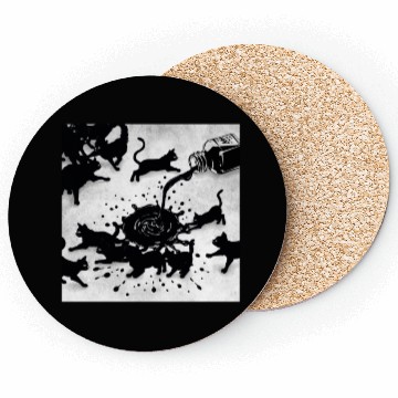 Discover Spilled ink bottle pours black cats Coasters