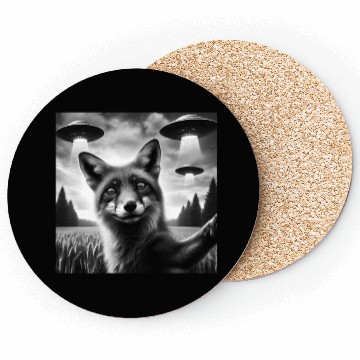 Discover Fox Funny Graphic Selfie with UFOs Weird Aliens Sc Coasters