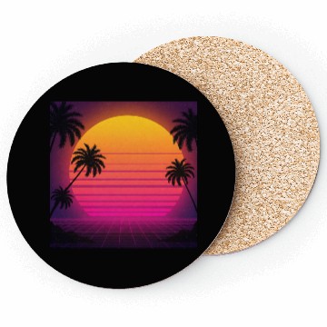 Discover Retro Sunset with Palm Trees Coasters