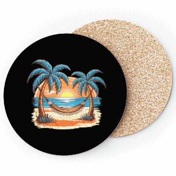 Discover Tropical Sunset Hammock Scene Coasters