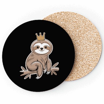Discover Cute Sloth with Royal Crown Relaxing on Branch Coasters