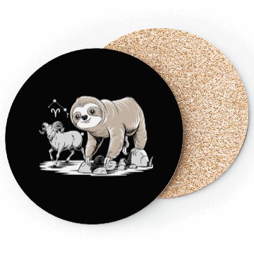 Discover Aries Zodiac Soth with Ram and Sloth Illustration Coasters