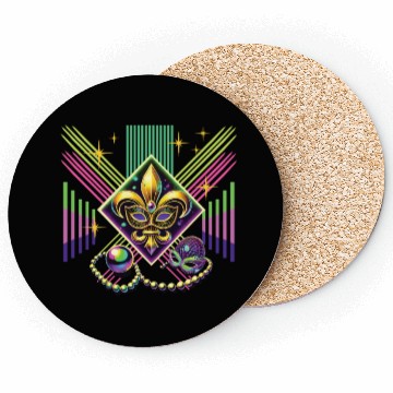 Discover Mardi Gras Retro Synthwave Mask Neon Vibes Coasters