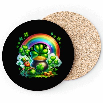 Discover St. Patrick's Day Shamrock Pot Gold Rainbow Coasters