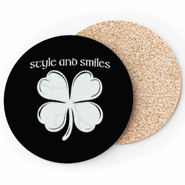 Discover Style and Smiles Large Clover Graphic and Text Coasters
