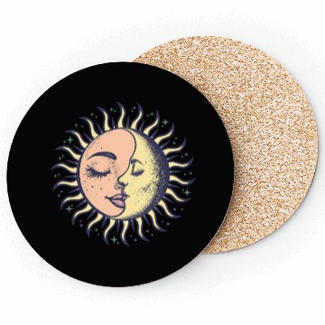 Discover Boho Sun Moon Spirituality Sun Face Coasters