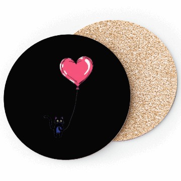 Discover Cat Holding a Heart-Shaped Balloon Coasters