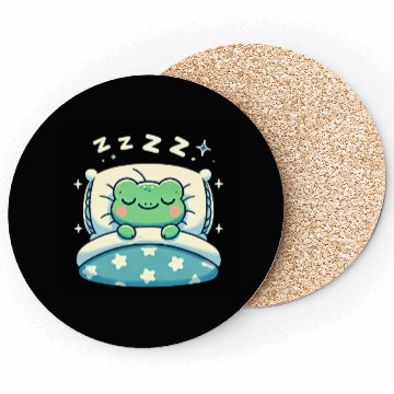 Discover Frog Sleeping In Bed At Night Time Coasters