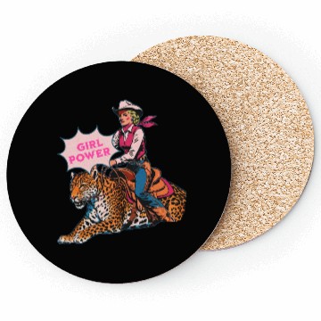 Discover Girl Power Cowgirl Riding a Leopard Western Coasters