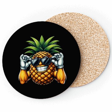 Discover Strong Pineapple with Sunglasses Cartoon Coasters