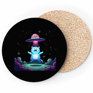 Discover Alien Cat Abduction Art Coasters