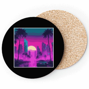 Discover Neon Paradise Vaporwave Sunset Vibes Coasters