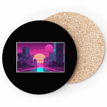 Discover Neon Paradise Vaporwave Sunset Vibes Coasters