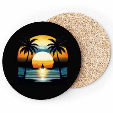 Discover Beautiful Tropical Sunset with Palm Trees Coasters