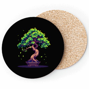 Discover Pixel Bonsai Tree – Retro Nature Serenity Coasters