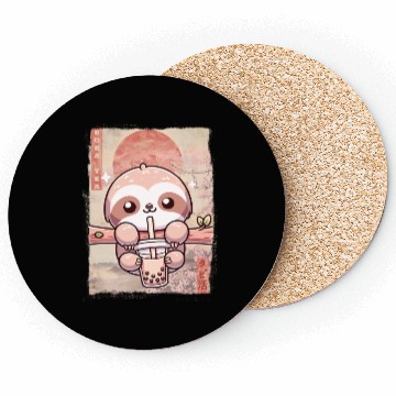 Discover Cute Kawaii Sloth Drinks Boba Tea Japanese Coasters