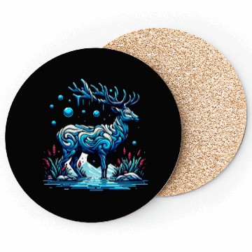 Discover Majestic Blue Deer in Enchanted Forest Coasters