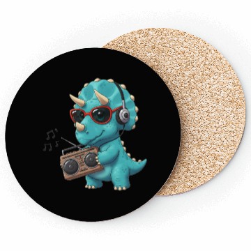 Discover Dino cartoon triceratops listening to music Coasters