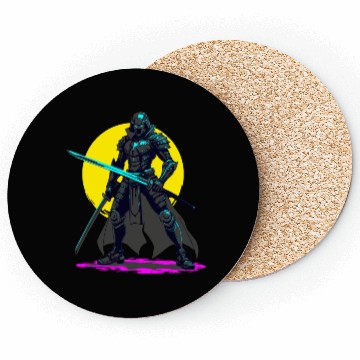 Discover Cyberpunk Armored Samurai Neon Warrior Art Coasters