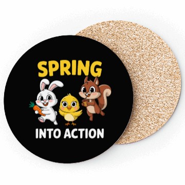 Discover Spring Into Action- Cute Bunny, Chick and Squirrel Coasters