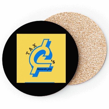 Discover Tax Cent's Blue Logo Yellow Back Coasters