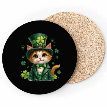Discover Shamrock Irish Cat St Patricks Day Coasters