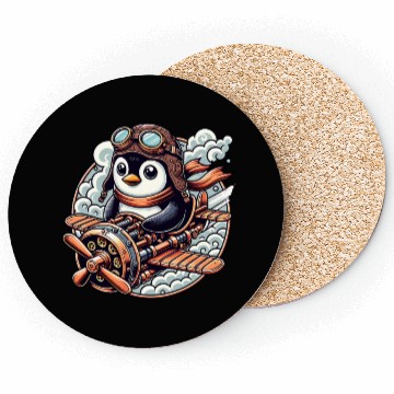 Discover Adventurous Penguin Pilot on Steampunk Plane Coasters