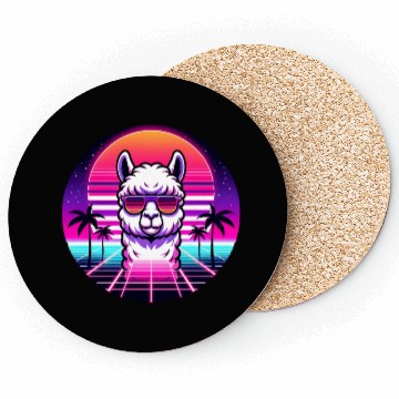 Discover Retro Cool Llama with Neon Sunset Vibes Coasters