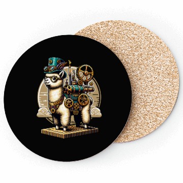 Discover Steampunk Llama with Gears and Goggles Coasters