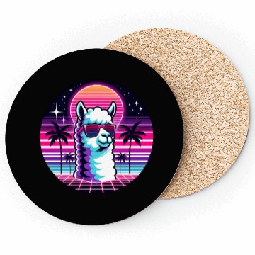 Discover Retro Neon Llama with Sunglasses Vibes Coasters