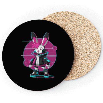 Discover Cyber Bunny with Futuristic Style and Neon Colors Coasters