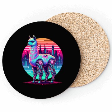 Discover Futuristic Cyber Llama in Neon Cityscape Coasters