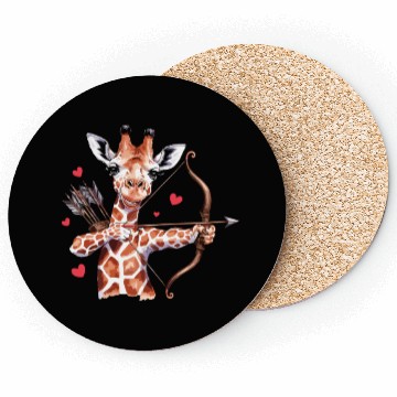 Discover Charming Giraffe Archer with Hearts and Bow Coasters