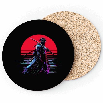 Discover Cyberpunk Samurai Warrior Under Neon Moon Coasters