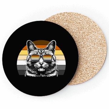 Discover Cool Bear Pride Cat with Sunglasses Retro Sunset Coasters