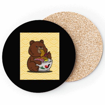 Discover Cute Bear Ramen - Kawaii Cartoon Brown Bear Coasters