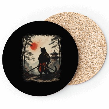 Discover Samurai Cat Warrior Coasters Design