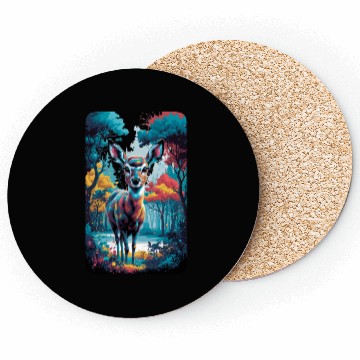 Discover Deer in the forest 7 rounded borders Coasters