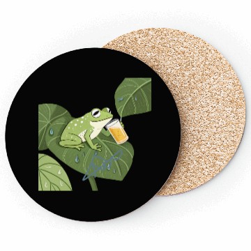Discover Frog's Relaxing Moment with Beer on a Leaf Coasters