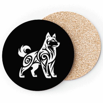 Discover Wolf With Tribal Pattern Mystic Husky Dog Coasters