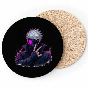 Discover Mysterious White-Haired Anime Warrior with Mask Coasters