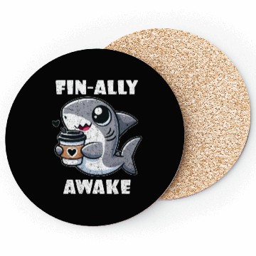 Discover Fin-ally Awake Coffee Shark lover Coasters