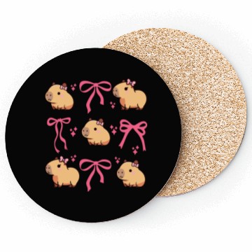 Discover Cute Capybara with Pink Ribbon Bow Coasters