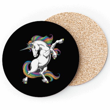 Discover Majestic Rainbow Unicorn Prancing with Vibrant Coasters