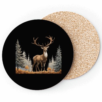 Discover Majestic Deer: A Golden Stance in Nature's Embrace Coasters