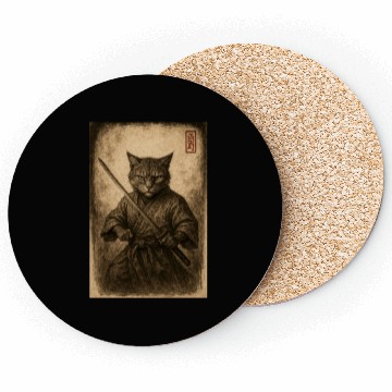 Discover Samurai Cat in Vintage Style Coasters