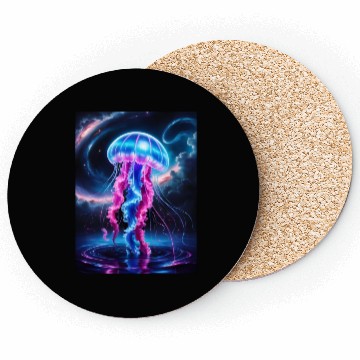Discover A mesmerizing neon jellyfish gracefully floating Coasters