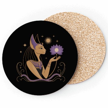 Discover Serene Bastet Holding a Lotus Coasters