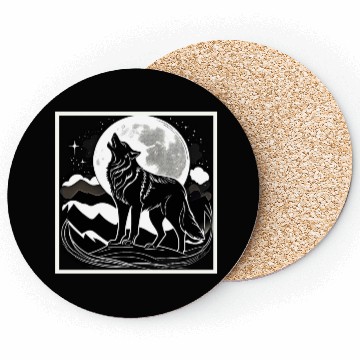Discover Night Wolf Silhouette Design Coasters