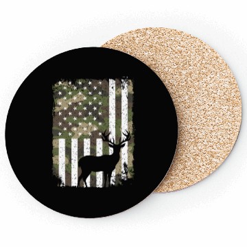 Discover Deer Buck Hunting Camo US Flag Hunter Camouflage Coasters